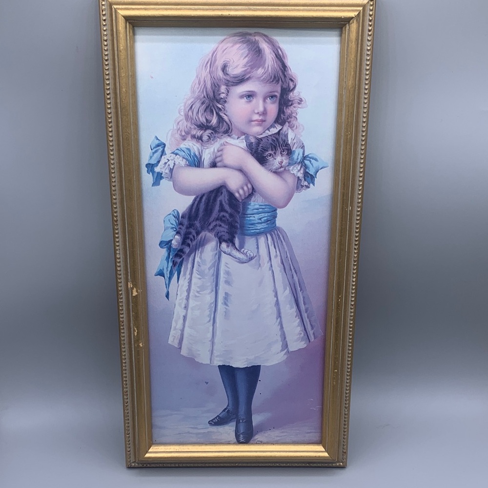 Vintage Victorian Gallery “My Kitty” LT-419 1993 Picture Girl Holding Kitty